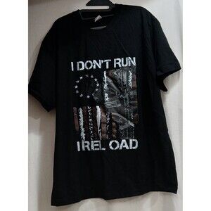 Men’s 3XL Black Graphic Tee “I Don’t Run I Reload” USA Flag Gun T-Shirt Cotton